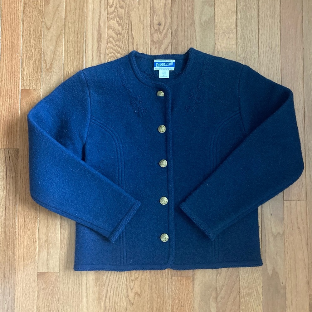 Pendleton Vintage Navy Blue Wool Button-Up Sweater